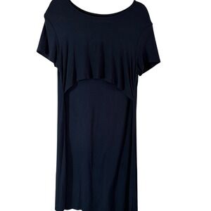 Quince Black Bamboo Jersey Maternity Nursing Lounge Dress M Flap postpartum